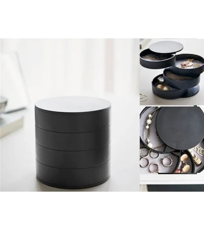 Gugita Round Black Jewellery Box Organiser with Pull-Out Compartments