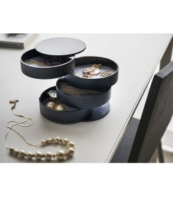 Gugita Round Black Jewellery Box Organiser with Pull-Out Compartments