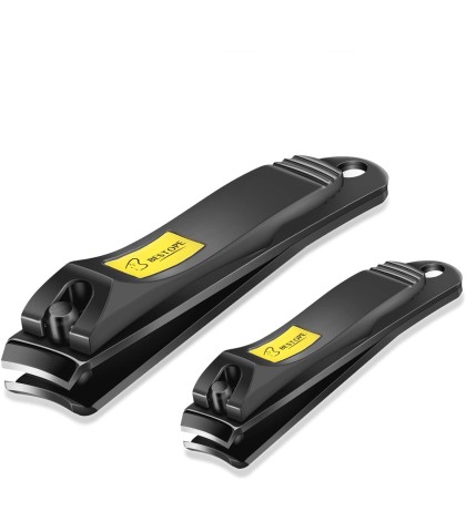 Bestope 2PC Black Stainless Steel Nail Clippers Set