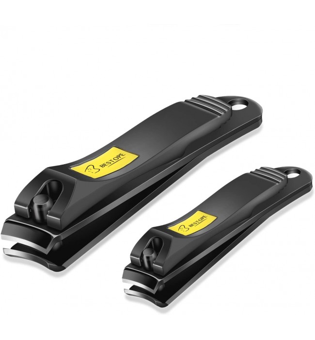 Bestope 2PC Black Stainless Steel Nail Clippers Set