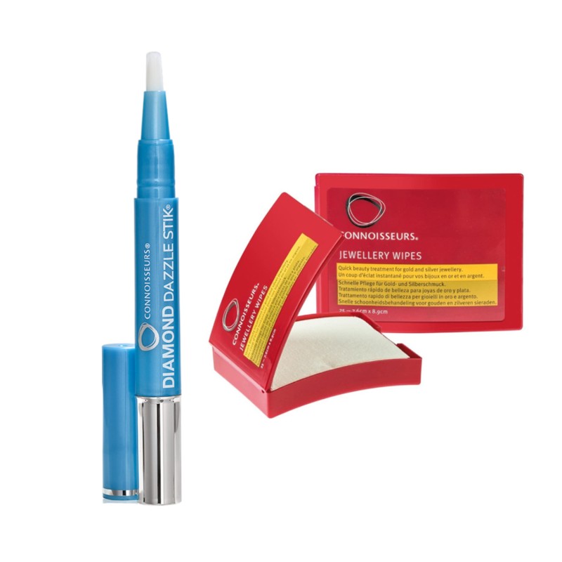 Комплект за почистване на бижута Connoisseurs с влажни кърпички и Diamond Dazzle Stik Комплект за почистване на бижута Connoisseurs с влажни кърпички и Diamond Dazzle Stik