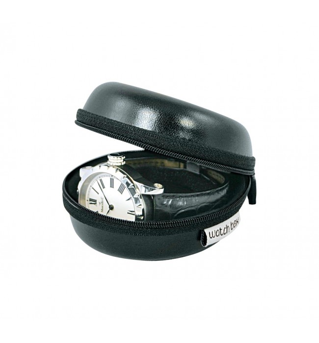 Watch Box Donut small travel hard case, shiny artificial leather, black