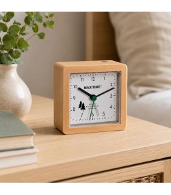 Maxitime Black Forest quartz alarm clock with light and snooze button, housing white, white dial