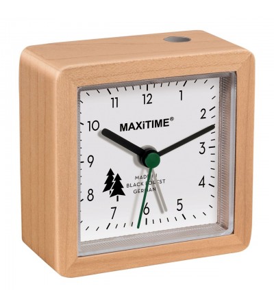 Maxitime Black Forest quartz alarm clock with light and snooze button, housing white, white dial