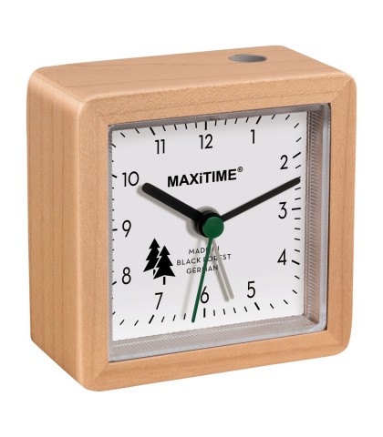 Maxitime Black Forest quartz alarm clock with light and snooze button, housing white, white dial