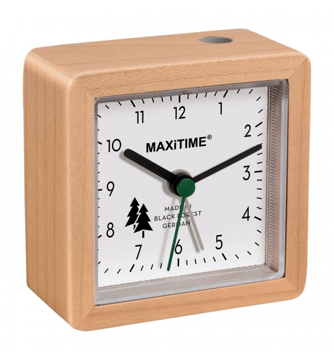Maxitime Black Forest quartz alarm clock with light and snooze button, housing white, white dial