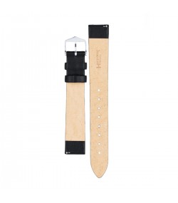 Hirsch Toronto L black calf leather watch strap 18 mm, Silver buckle, Ref. 03702050-2-18