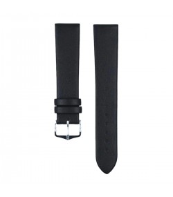 Hirsch Toronto L black calf leather watch strap 18 mm, Silver buckle, Ref. 03702050-2-18