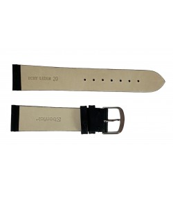 Waterproof black smooth leather strap for watch 20 mm