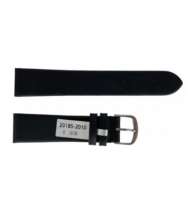 Waterproof black smooth leather strap for watch 20 mm