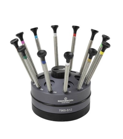 Bergeon 7965-S12 Special Profile Screwdriver Set of 12 with Rotating Stand
