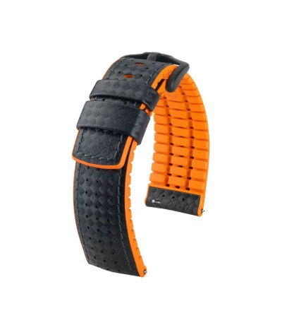 Hirsch Ayrton L black and orange calf leather watch strap 22 mm 0917692050-5-22