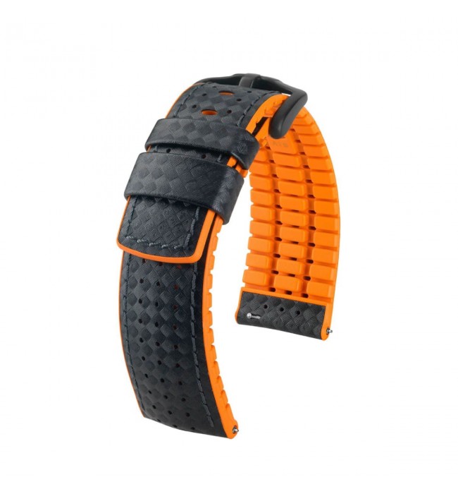 Hirsch Ayrton L black and orange calf leather watch strap 22 mm 0917692050-5-22