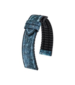 Hirsch Stone L blue leather watch strap, 19 mm, 0925044080-5-19