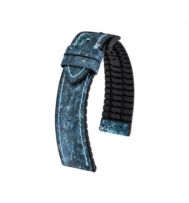 Hirsch Stone L blue leather watch strap, 19 mm, 0925044080-5-19