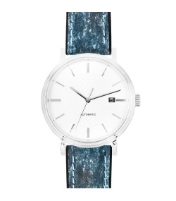 Hirsch Stone L blue leather watch strap, 19 mm, 0925044080-5-19