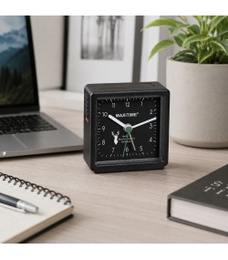 Maxitime Black Forest quartz alarm clock with light and snooze button, housing white, dial black