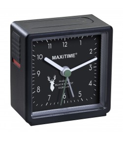 Maxitime Black Forest quartz alarm clock with light and snooze button, housing white, dial black