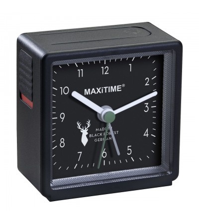 Maxitime Black Forest quartz alarm clock with light and snooze button, housing white, dial black
