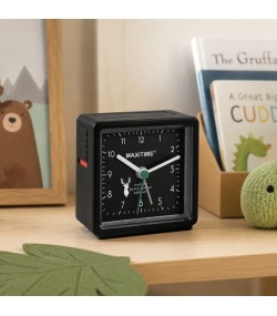Maxitime Black Forest quartz alarm clock with light and snooze button, housing white, dial black