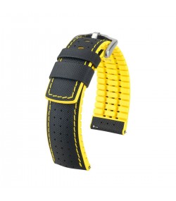 Hirsch Robby L black and yellow calf leather watch strap 24 mm 0917294050-4-24