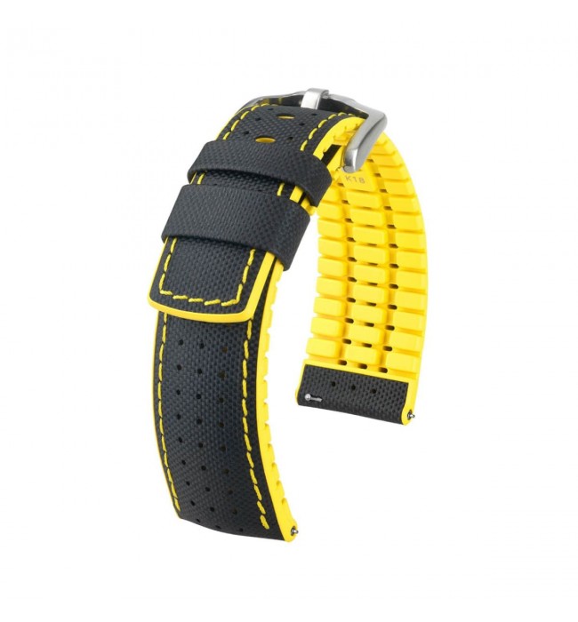 Hirsch Robby L black and yellow calf leather watch strap 24 mm 0917294050-4-24