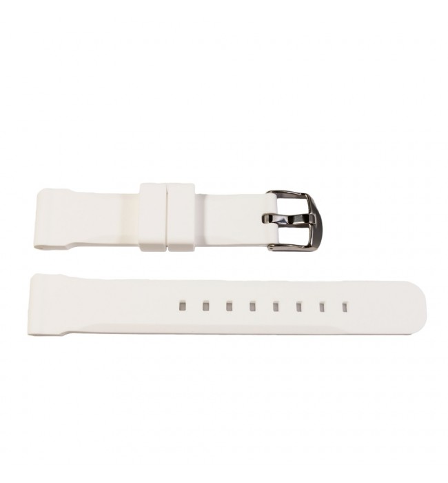 Chrono white silicone watch strap with stainless steel buckle unisex 20 mm