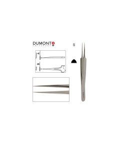 Dumont Tweezers, Carbon Steel, Form 5, Very Fine Points, 110 mm