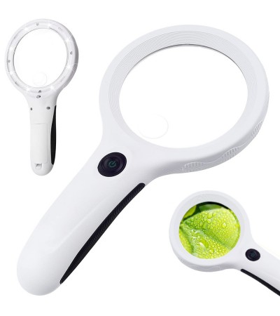 Reading Magnifier, 4x Magnification, 8 LED + UV Light, 60 mm Lens, White, Ref. 09064