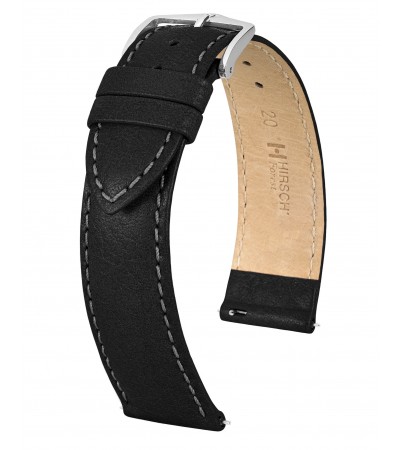 Hirsch Forest Black Leather Watch Strap, Quick Release, 18 mm