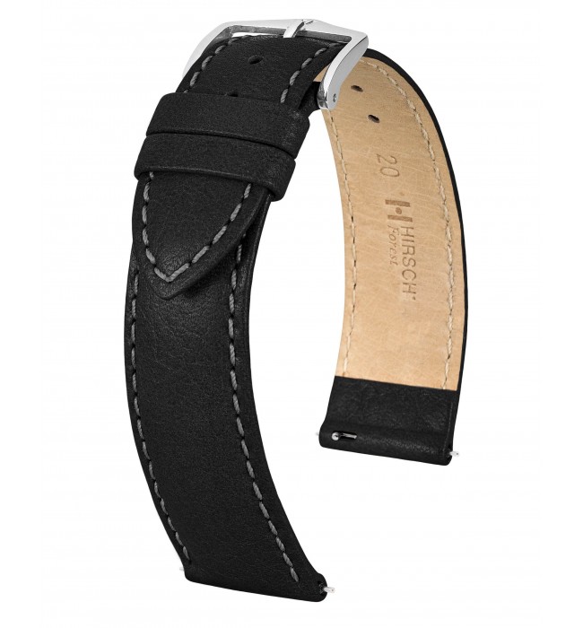 Hirsch Forest Black Leather Watch Strap, Quick Release, 18 mm