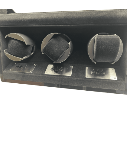 Augusta Watch Winder For 3 Watches, Black, Luxury, Carbon Look