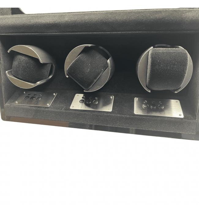 Augusta Watch Winder For 3 Watches, Black, Luxury, Carbon Look