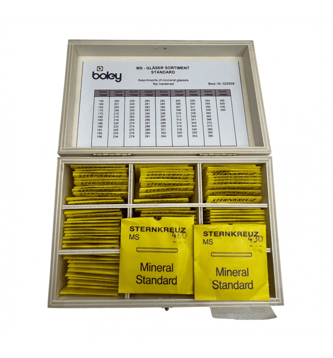 Sternkreuz MS Mineral Watch Glass Assortment - 100 pcs with Wooden Box by Boley