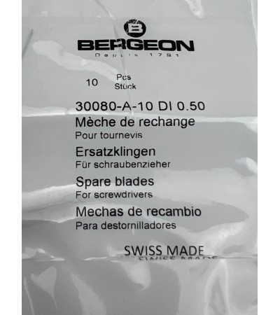 Bergeon 30080-A-10 DI 0.50 mm Steel Screwdriver Blades - Pack of 10