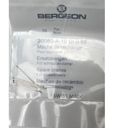Bergeon 30080-A-10 DI 0.50 mm Steel Screwdriver Blades - Pack of 10