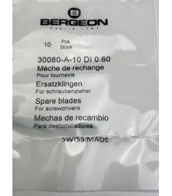 Bergeon 30080-A-10 DI 0.60 mm Steel Screwdriver Blades - Pack of 10