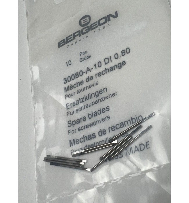 Bergeon 30080-A-10 DI 0.80 mm Steel Screwdriver Blades - Pack of 10