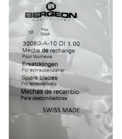 Bergeon 30080-A-10 DI 1.00 mm Steel Screwdriver Blades - Pack of 10