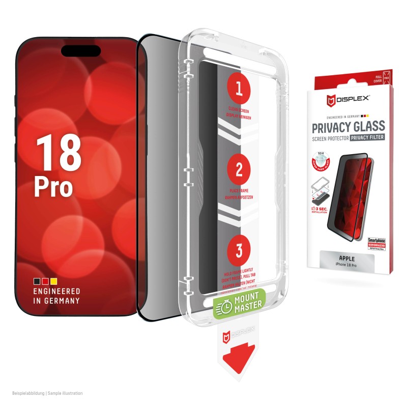 DISPLEX Протектор за екран с поверителност 10H за iPhone 18 Pro MountMaster DISPLEX Протектор за екран с поверителност 10H за iPhone 18 Pro MountMaster