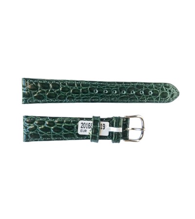 Croco pattern leather strap for watches in green color 18 mm silver tone buckle