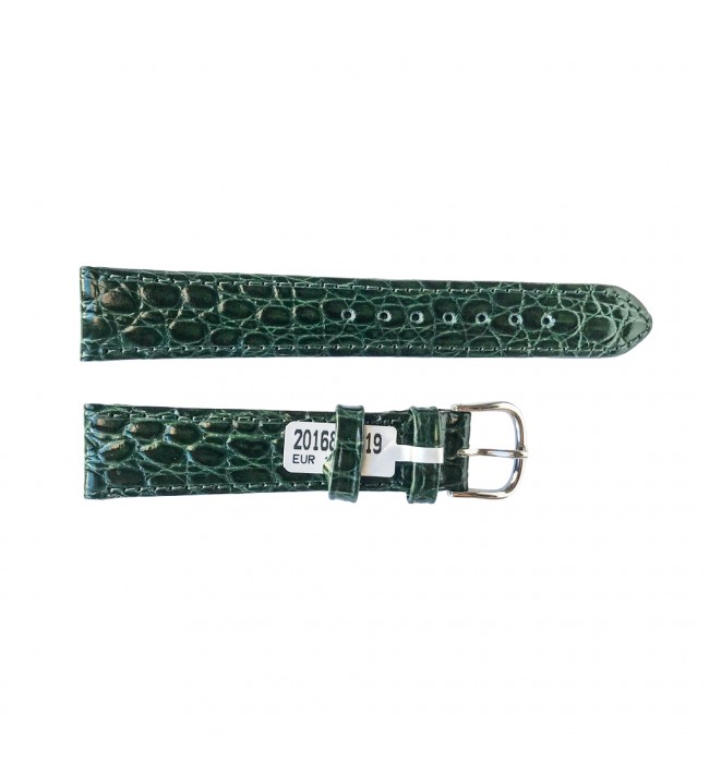 Croco pattern leather strap for watches in green color 18 mm silver tone buckle