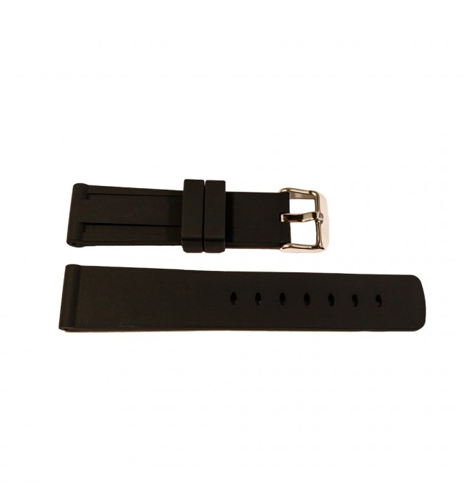 Black silicone watch strap with stainless steel buckle 20 mm