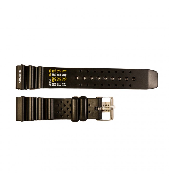 Rubber diver watch strap with decompression table and stainless steel buckle 18 mm, 20 mm