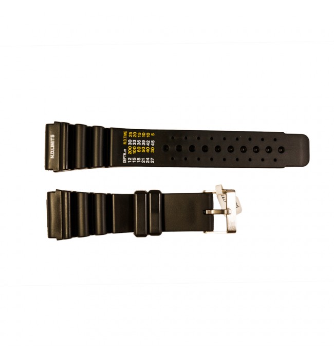Rubber diver watch strap with decompression table and stainless steel buckle 24 mm, 26 mm