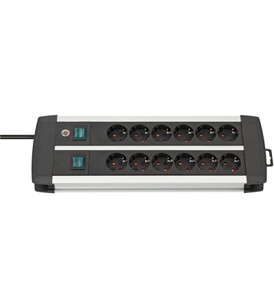 Brennenstuhl Premium Aluminium Line Extension Lead, Aluminium (with Switch and 3m Cable) – Colour: Black, black, 1391000912