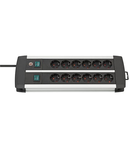 Brennenstuhl Premium Aluminium Line Extension Lead, Aluminium (with Switch and 3m Cable) β Colour: Black, black, 1391000912