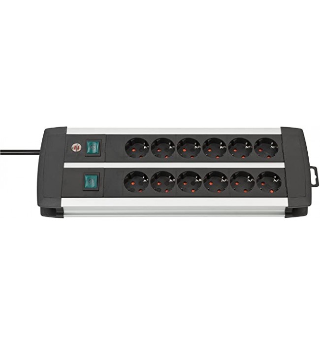 Brennenstuhl Premium Aluminium Line Extension Lead, Aluminium (with Switch and 3m Cable) – Colour: Black, black, 1391000912