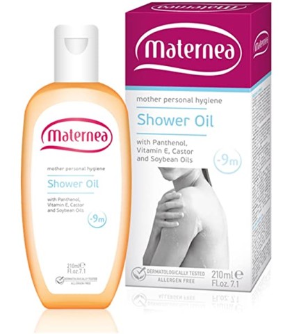 Maternea Mother Skin Care Bath Shower Oil with Panthenol, Vitamin E, Castor & Soy Oils 210ml SLES & SLS Free