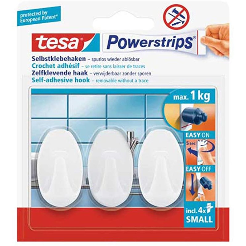 Теса Powerstrips Малки Овални Куки - Премахваеми Самозалепващи Стенни Куки за Стъкло Теса Powerstrips Малки Овални Куки - Премахваеми Самозалепващи Стенни Куки за Стъкло